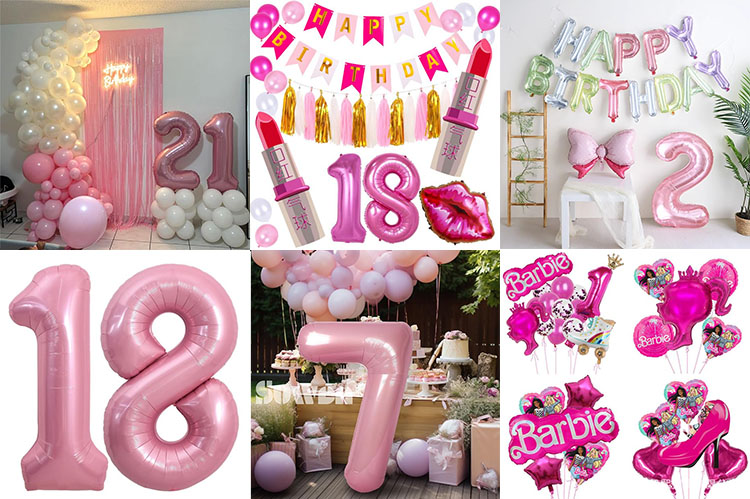 Pink number foil balloons